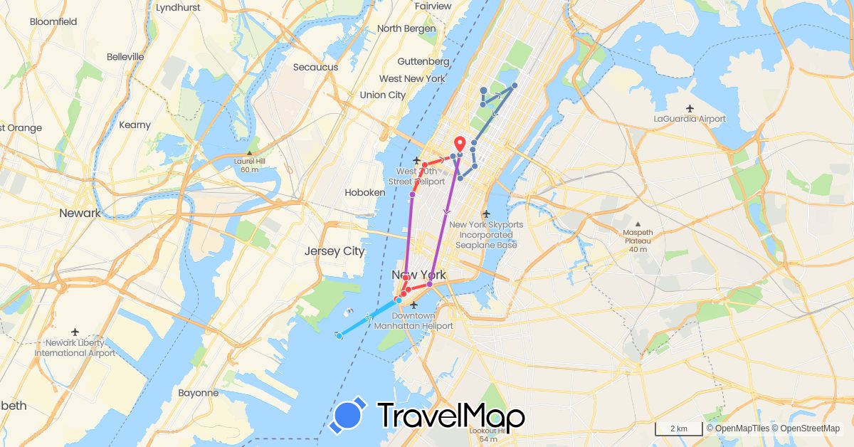 TravelMap itinerary: cycling, train, hiking, boat in United States (North America)